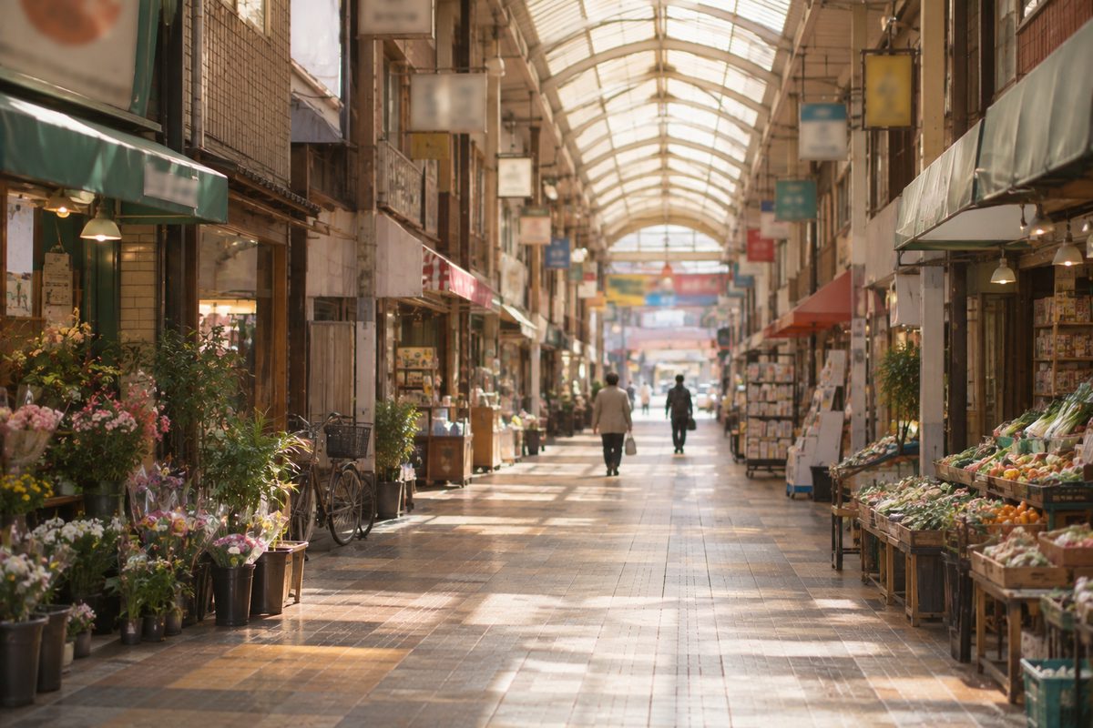 屋根のある、まっすぐな商店街